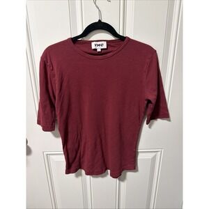 YMC Women's L Elbow Half Length Sleeve 100% Cotton Single Stitch Basic Red